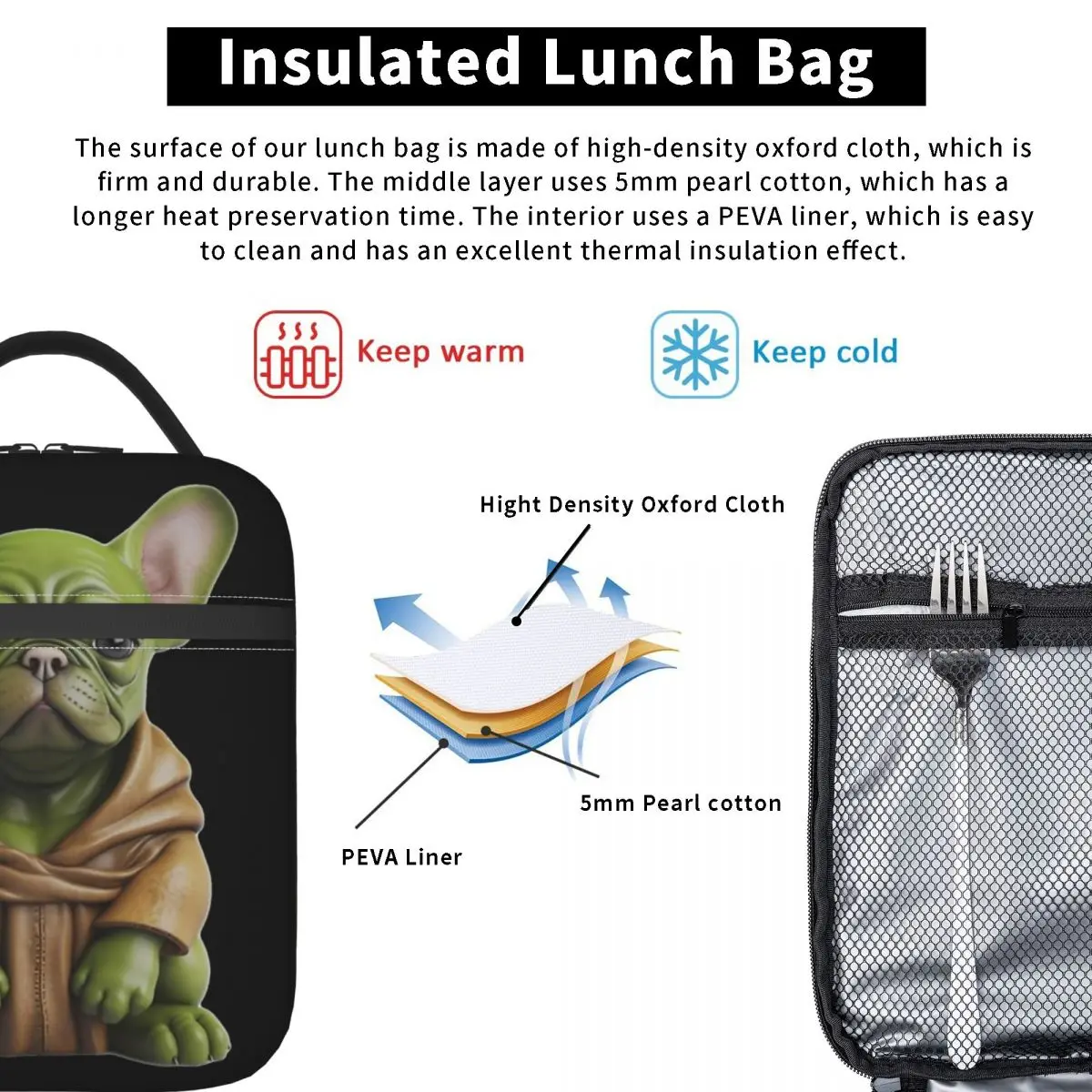 Parody Frenchie Bulldog francese Lunch Bag isolato Cute Puppy Dog Lunch Food Box New Cooler Thermal Lunch Box per esterno