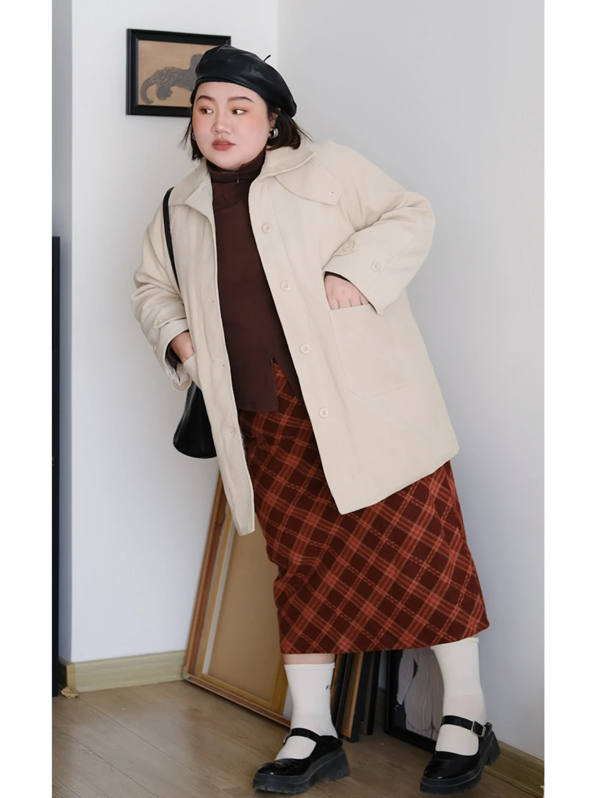 

Куртка Zooobaby Plus Size, осенне-зимняя новинка, в корейском стиле, из вельвета, с хлопковой подкладкой, удлиненная, средней длины