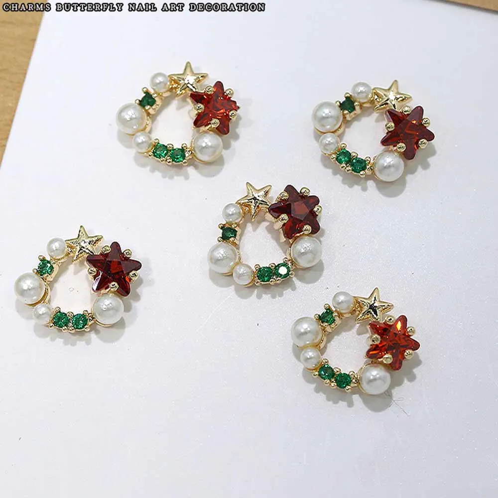 6Grid 3D Christmas Alloy Gold Snowflake Nail Charms 26/28pcs Christmas Tree/Wreath/Bell Gems Rhinestones Winter Holiday Nails