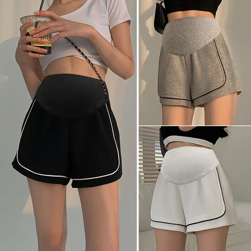 Korean Style Summer Pregnant Woman Cotton Shorts Pants Loose Casual Ice Silk Maternity Wide Legs Trousers Pregnancy Boot Cut