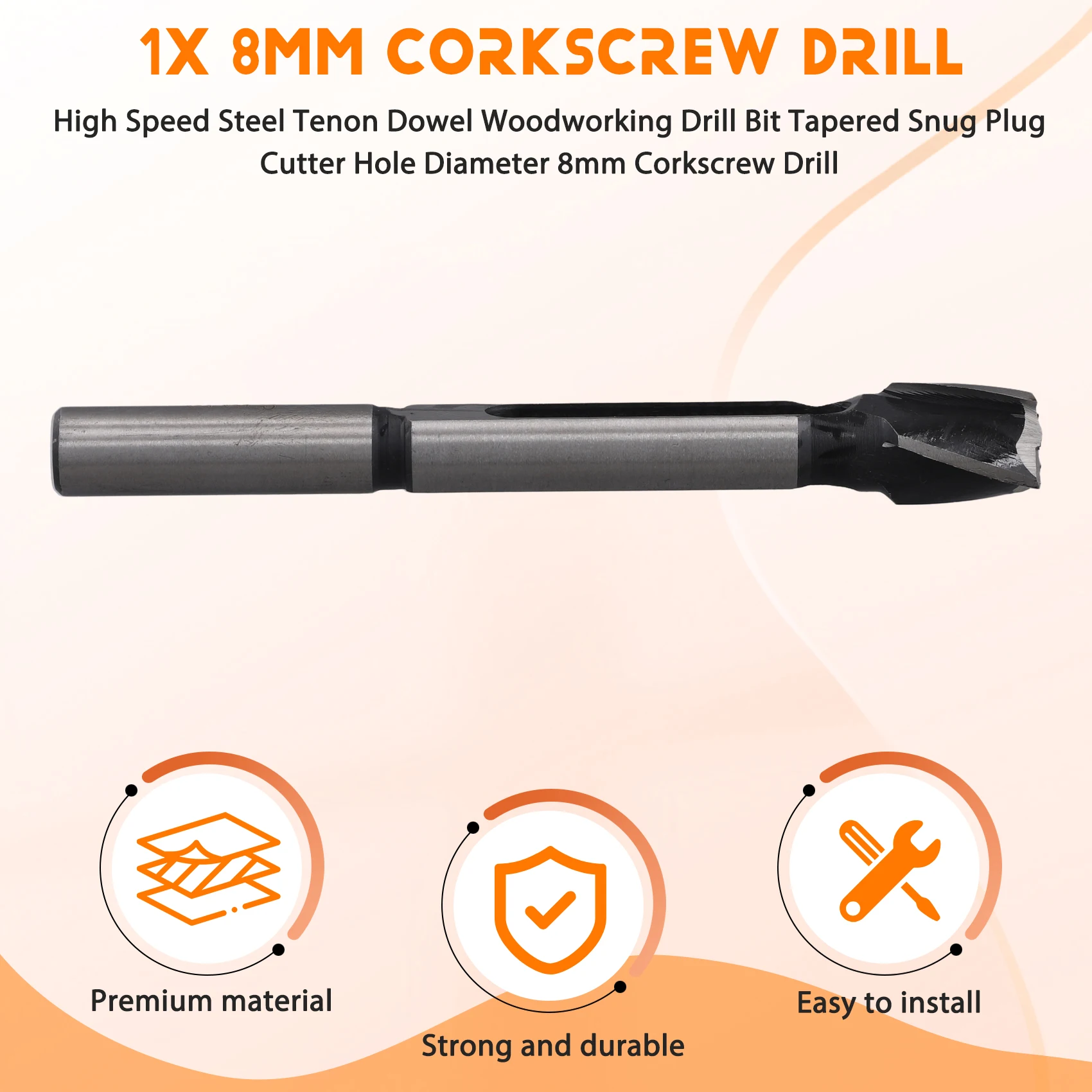 

~Latest Model High Speed Steel Tenon Dowel Woodworking Drill Bit Tapered Snug Plug Cutter Hole Diameter 8Mm Corkscrew Drill