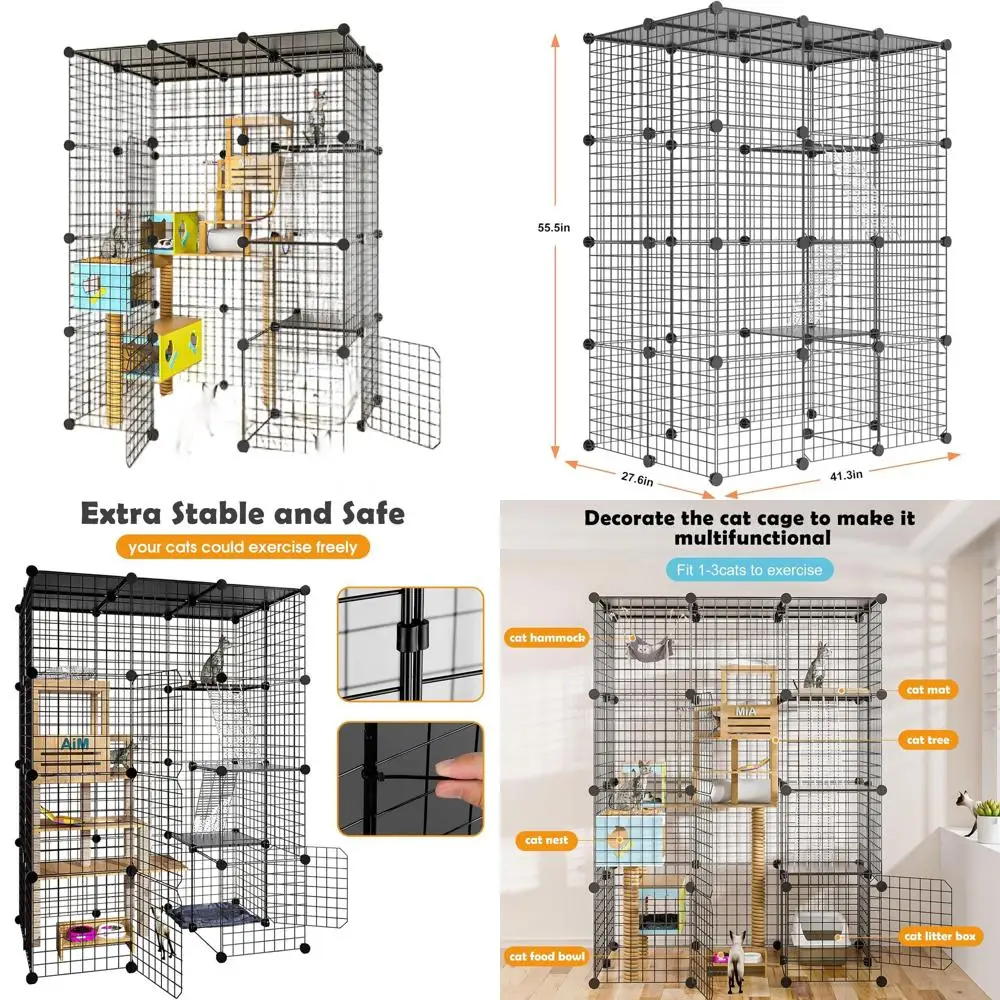 

Spacious DIY Catio for 1-3 Cats: Indoor/Outdoor Detachable Wire Exercise Pen, 2x3x4 ft