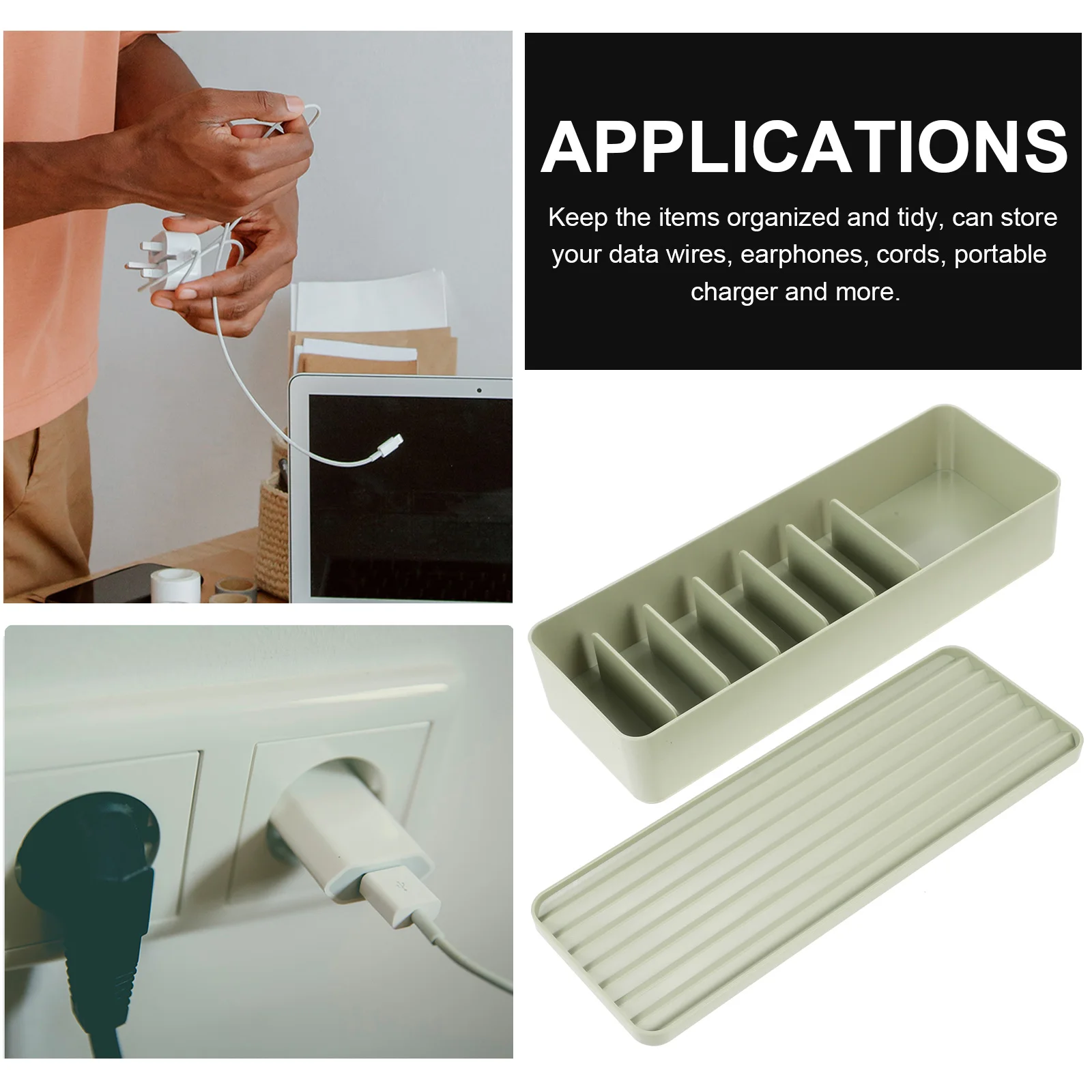 

Cord Management Box Compartment Cable Storage Organizer Large Capacity Desktop Wire Box Phone Cords Multiple Compartments