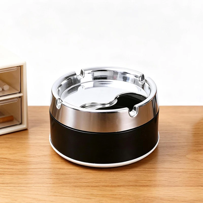 

Round Ashtray Groove Design PP+Stainless Steel Ash Holder Windproof Desktop Ash Container for Home Office Outdoor