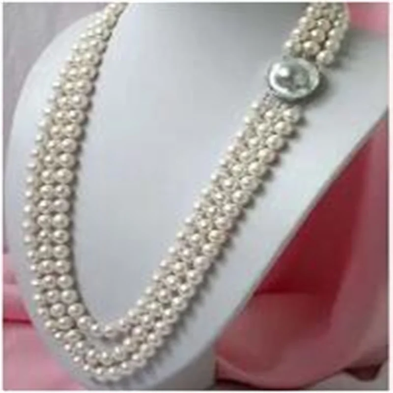 

New 3 ROWS 8-7MM white AAA SOUTH SEA pearl necklace 18-19-20"