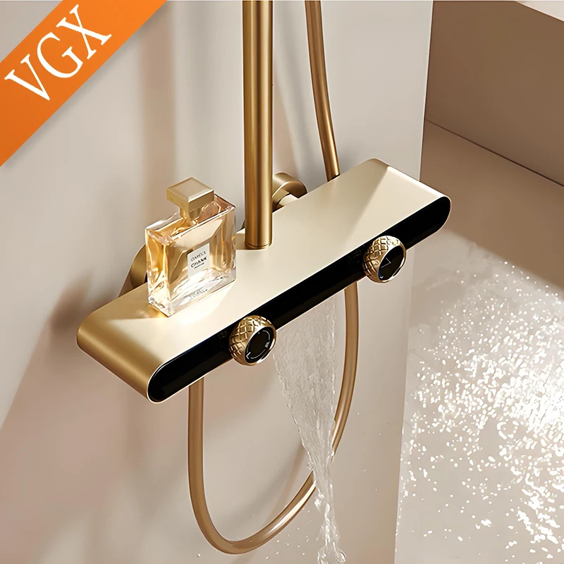 VGX Gold Shower System Set Bathroom Shower Faucet Set 3-way Rainfall Shower Set Shower Mixer Crane with Hand Shower Set White - Image 2