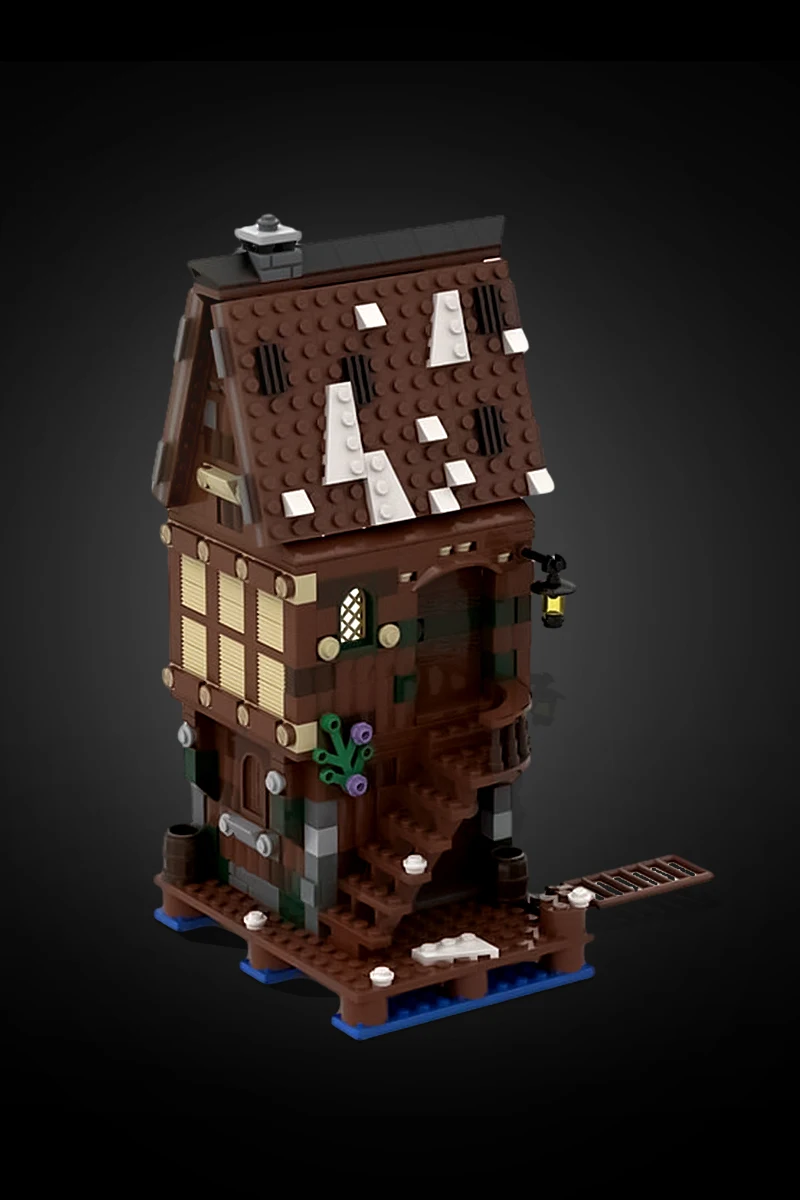 MOC ريترو عرض الشارع نموذج بحيرة تاون هاوس اللبنات بيت بارد بحيرة تاون Esgaroth لتقوم بها بنفسك الطوب الجمعية لعب هدايا الاطفال