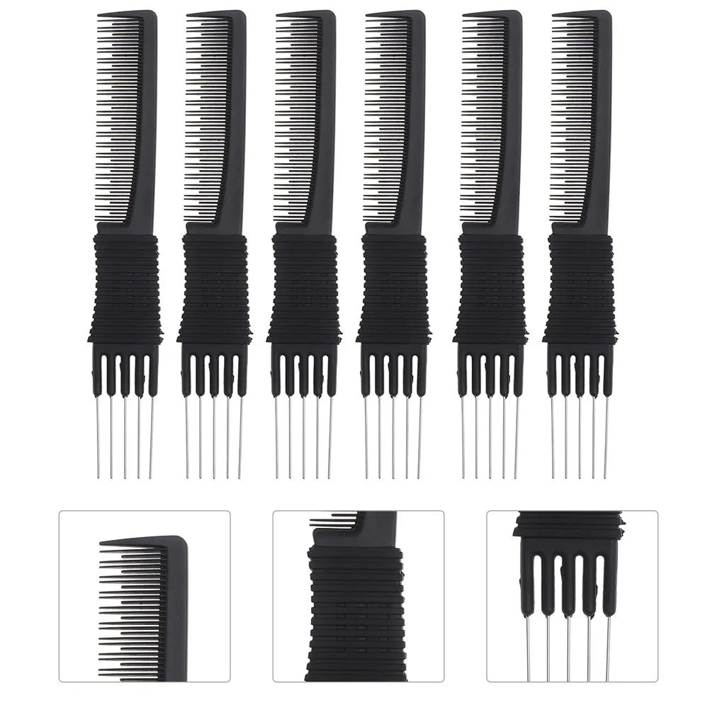 

Набор из 6 профессиональных стальных расчесок-гребней: портативный многофункциональный инструмент для укладки волос, предотвращающий их ломкость, аксессуар для парикмахеров