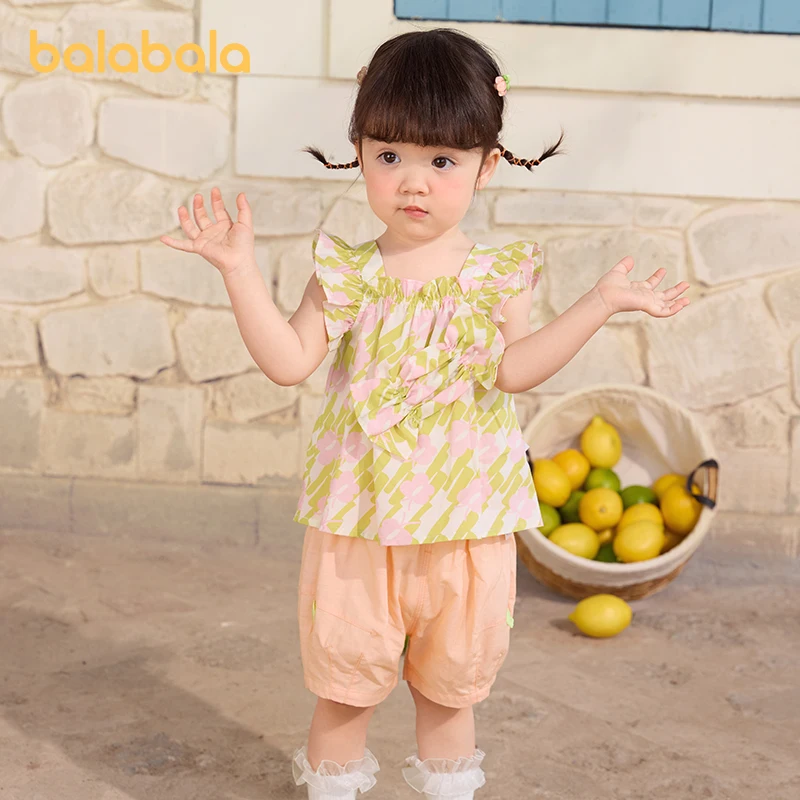 

Balabala Baby Outfit Girls 2024 Summer New Baby Short Sleeve Two-Piece Set Sweet Cute Fashionable