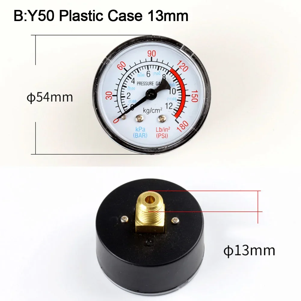 Y40/Y50 0-180PSI Filter kolam renang, alat pengukur tekanan hidrolik Dial tekanan air, Manometer mudah untuk membaca