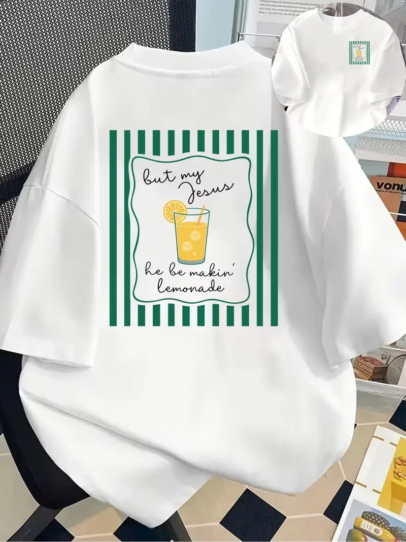 Camiseta con estampado de limonada de But My, camiseta informal de manga corta con cuello redondo para verano y primavera, ropa de mujer, moda urbana