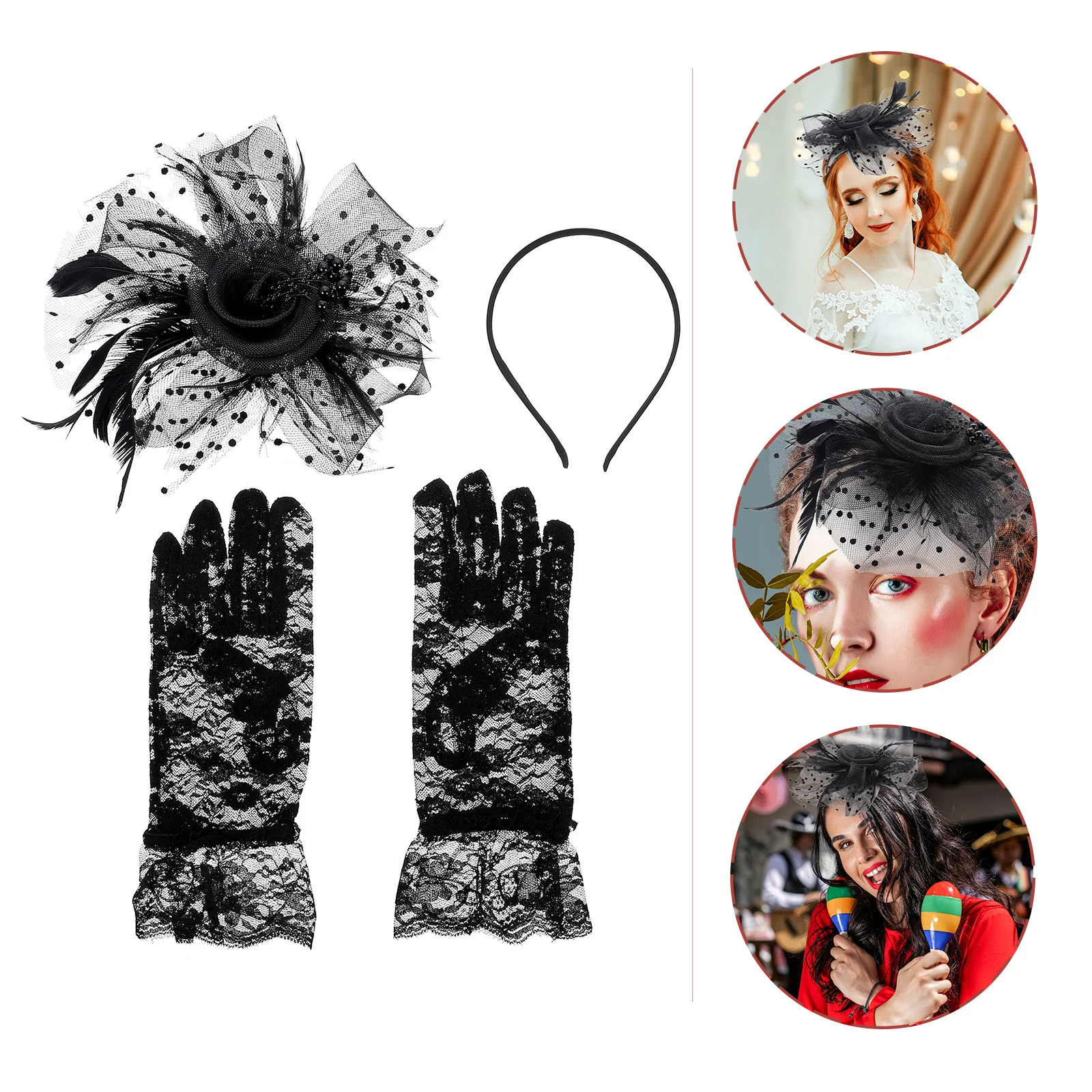 

1 комплект, женская марлевая шляпа в стиле ретро, комплект перчаток, шлейф, чародей, элегантная вуаль для свадебной вечеринки, головные уборы для выпускного вечера на день рождения, банкет