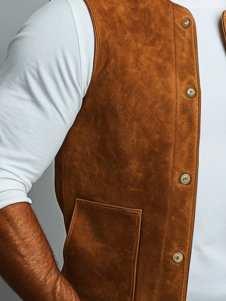 

Mens Suede Vest Casual Outdoor Wear Stand Collar Button Front Sleeveless Jacket Solid Color Autumn Fashion Top Outerwear