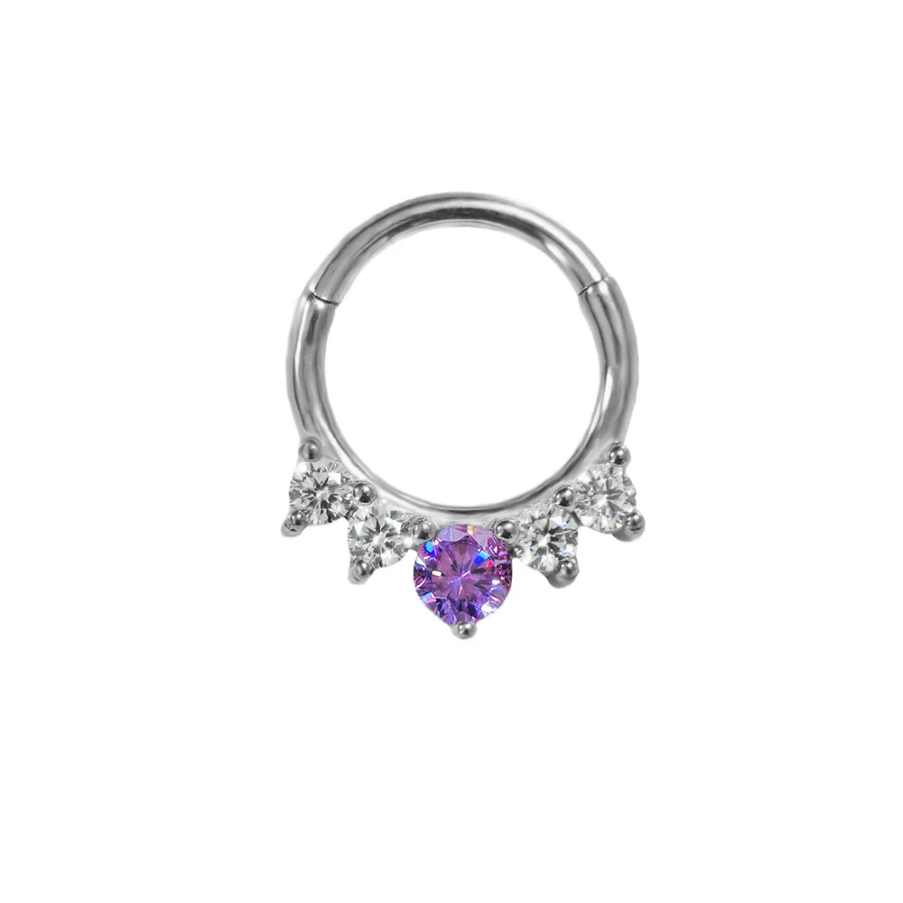 Zircon Clicker Daith Piercing Nose Ring, Surgical Steel