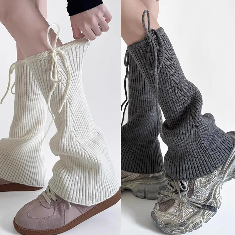 

Y2K Harajuku Cute Flared Knitted Leg Warmers Japanese White Grey Jk Sweet Ribbon Bow Lolita Kawaii Leg Cover Trendy Heap Socks
