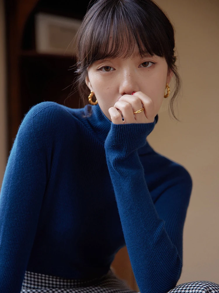 

Retro High Neck Knitted Base Shirt Women's New Style Spring Autumn Tight Slim Long Sleeve T Top Inner Wear Sweater Winter