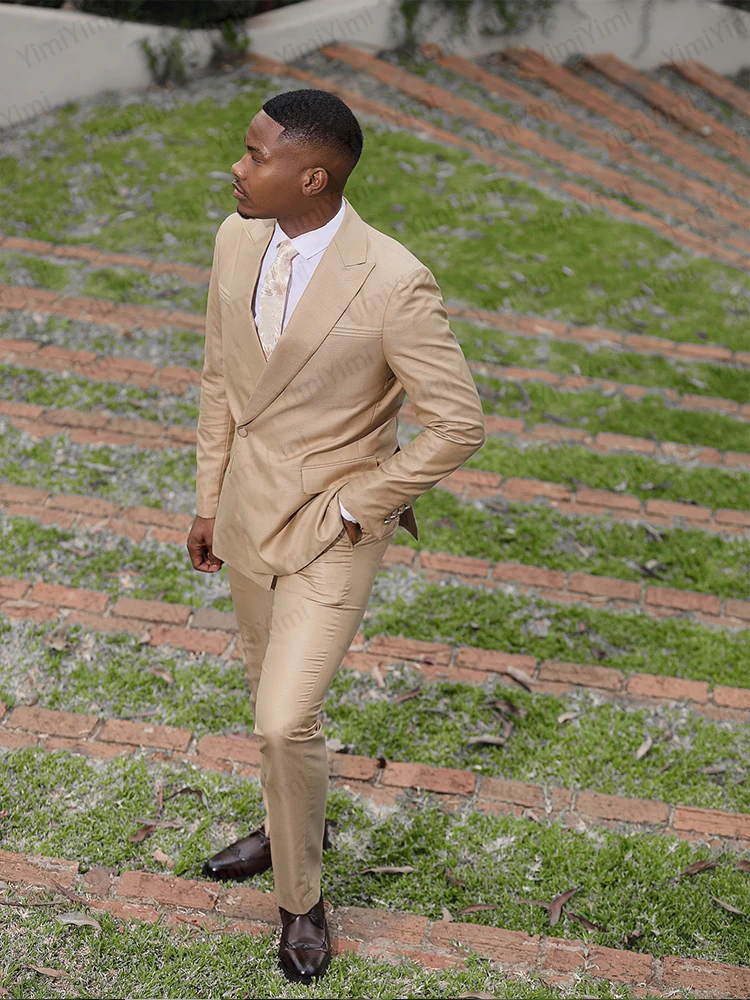 Elegant Men's Suits 2 Pieces Peaked Lapel One Single Button Evening Party Suit Prom Blazer Slim Fit Formal Business Customized