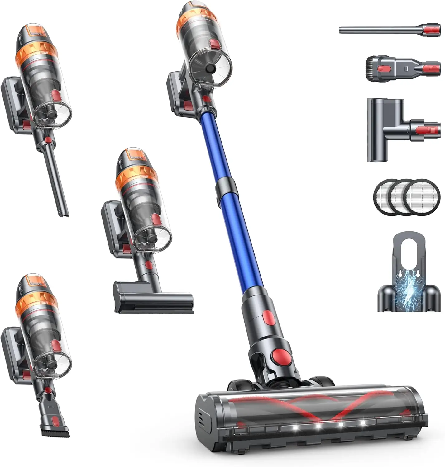 

Cordless Vacuum Cleaner, 600W with Extra Mattress Cleaning Tool, 45KPA Stick Vacuum Cleaners for Home 60 Mins Runtime, Self