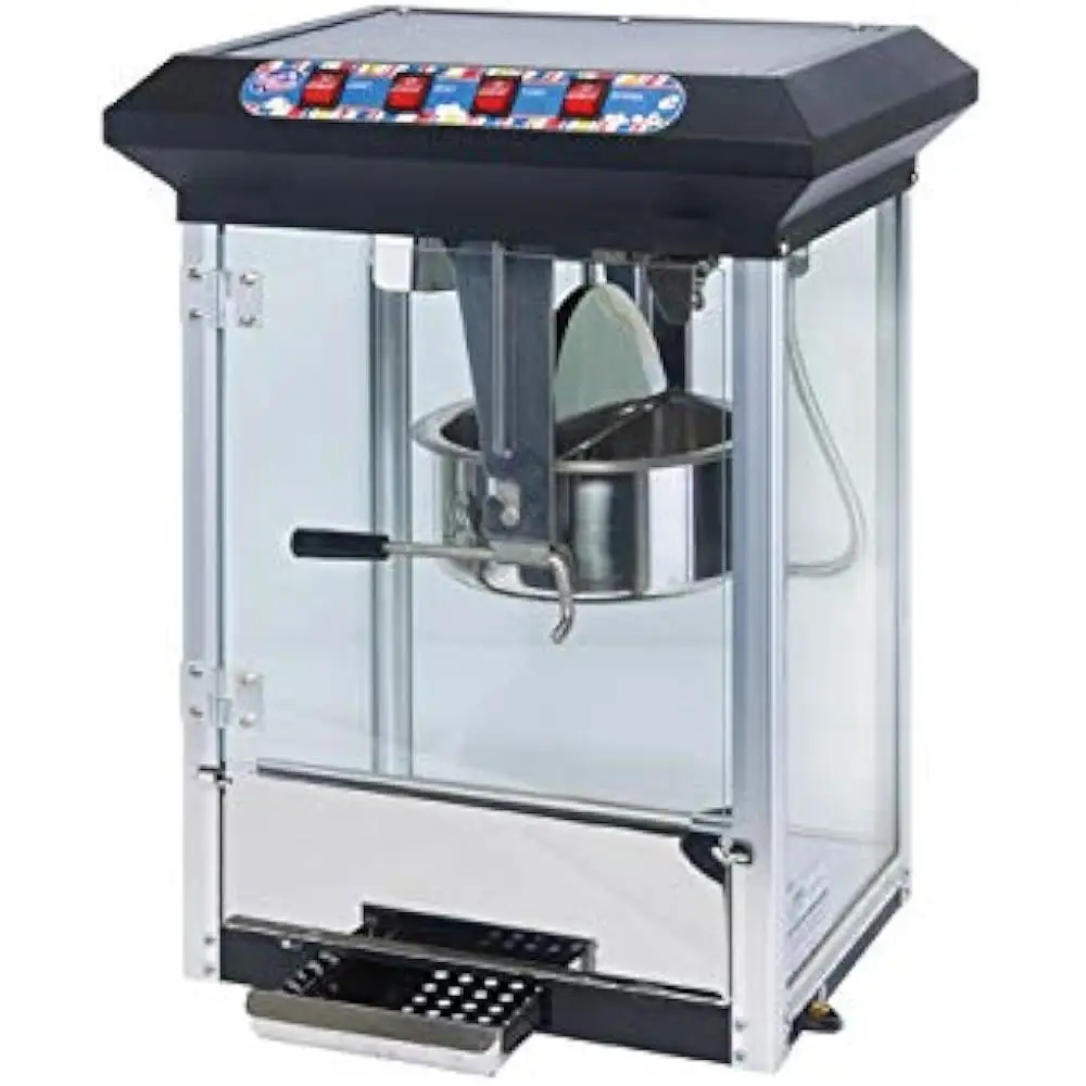 8oz Popcorn Machine Stainless Steel Kettle Illuminated Display Rear Door Warmer Theaters Carnivals Concession Stands