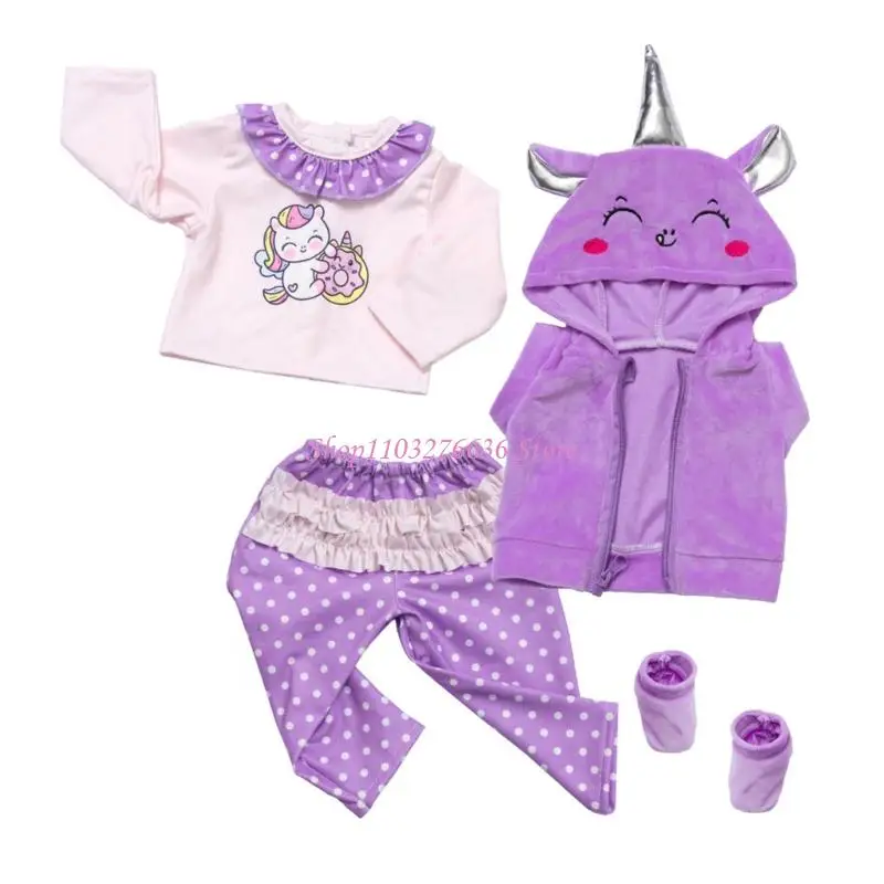 R6FD Ropa muñeca 18 pulgadas Conjunto renacimiento lavable tela suave con patrón dibujos animados