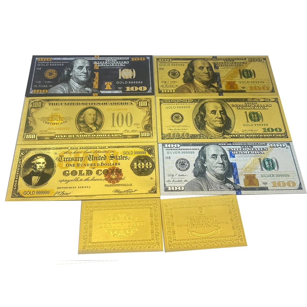 100 Dollars American Paper Money 6styles One Hundred Dollars Gold/silver Foil Banknote USA Counterfeit Money for Home Decoration