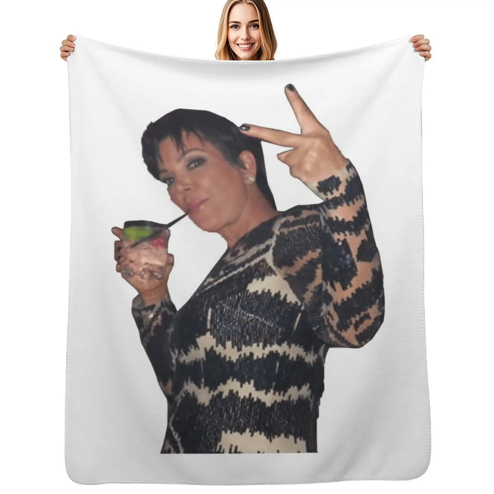 Kris Jenner Peace Sign Throw Blanket Long Lasting Soft Plush Blanket for Daily Use