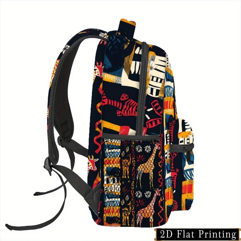 1pc African Giraffe Print Backpack Stylish Foldable Design with Adjustable Straps Multiple Compartments Zipper Closure