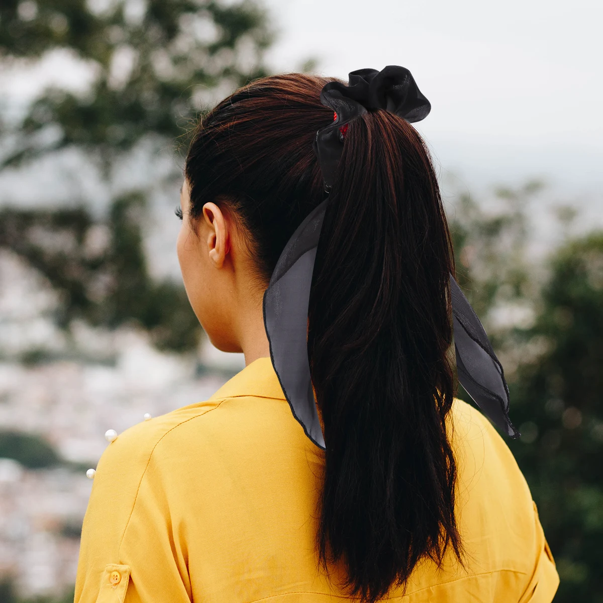 

2pcs Satin Scrunchies Ribbon Ponytail Holders Cloth Ties For Women Long Hair Rings Bungee Ropes Bow Ribbons Stylish Daily Wear