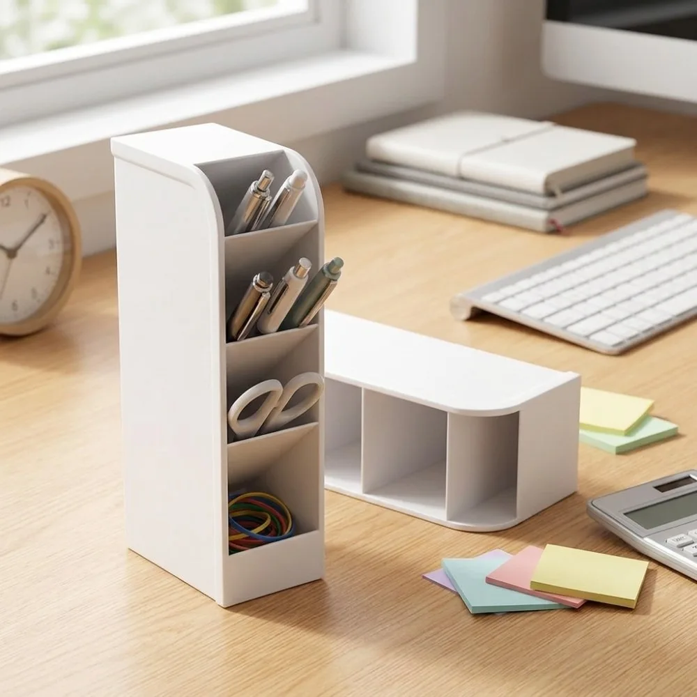 Plastic Material Pen Holder Frosted Surface Multi Compartment Desk Organizer Slant Insert Style Solid Color Makeup Brush Storage