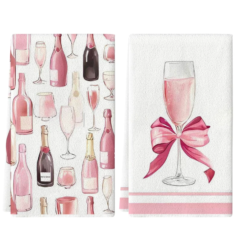 2Pcs, Bow-Knot Champagne Kitchen Towels, 40Cm*60Cm Towel Set, Best Kitchen Towels, Super Absorbent Soft Cleaning Cloth, Cooking and Baking Tea Towels, Hand Towels, Cleaning Cloths, Dishcloths, Kitchen Decor, Living Room Decorations, Kitchen Essentials, Home Essentials
