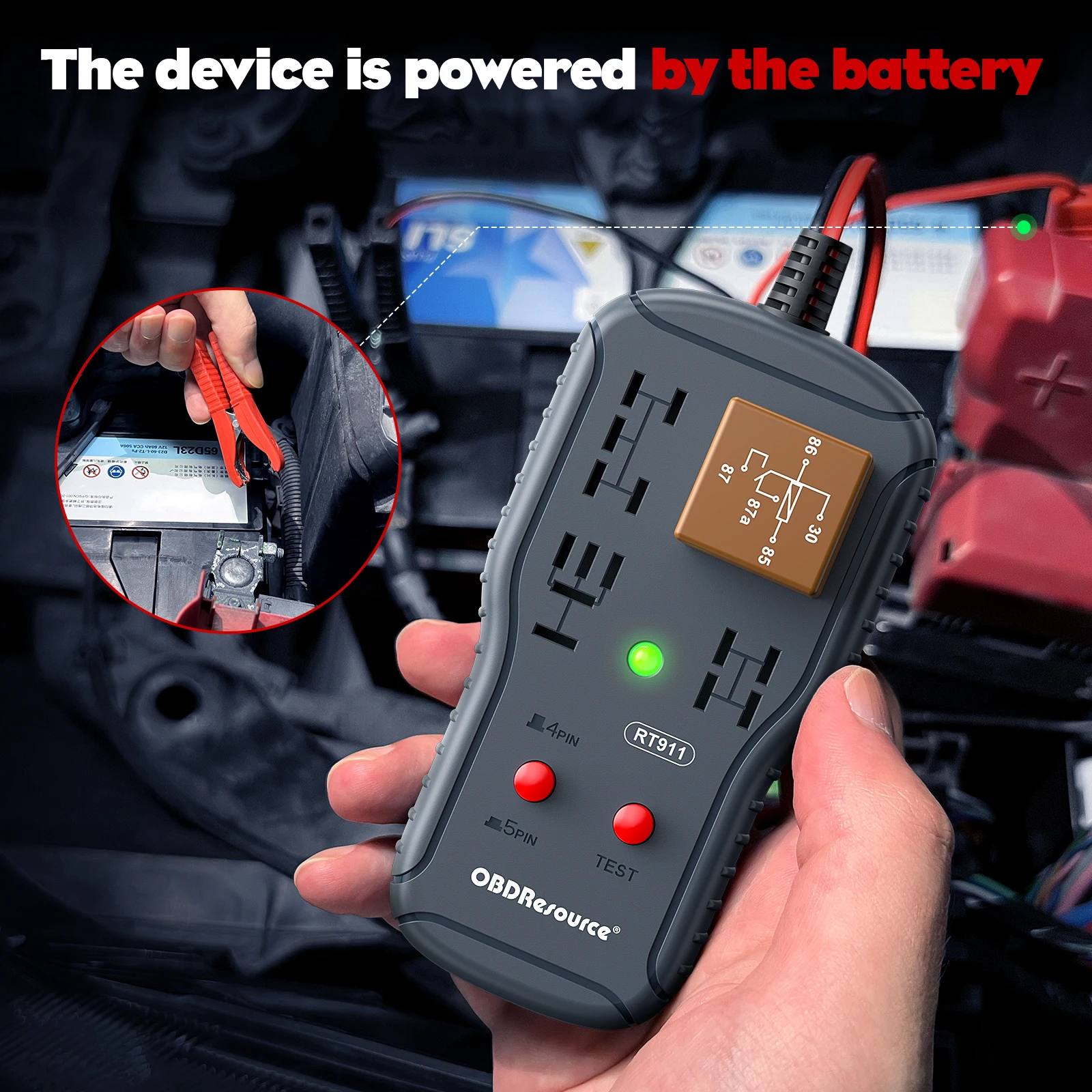 Car Relay Tester 12V/24V, 4Pin/5Pin Automatic Relay Detection Diagnostic Tool for Relay Tester with 4 Different Foot Positions image 4