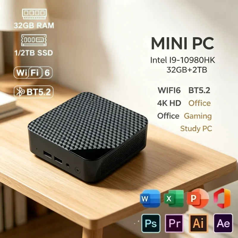 New Arrival Mini Desktop PC Intel Core I9-10980HK 32GB RAM 2TB NVMe SSD 4K Multi Display Portable Mini Computer For Office Work
