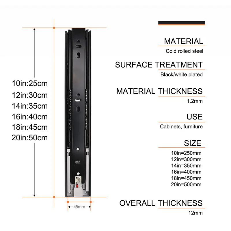 Imagem -06 - Presentes-slides Gaveta Push-open Mute Track Rebound Trilho de Três Seções Acessórios de Hardware 45 mm