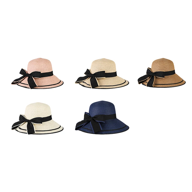 Spring And Summer Woven Straw Hat Women\'s Versatile Beach Big Edge Bow Sun Shield Hat Noble Style Sun Shield Hat