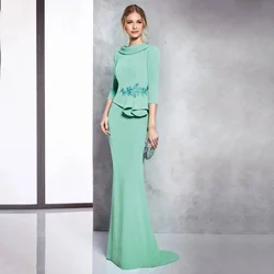 Mint Wedding Guest Dresses for Women 2024 Trumpet/Mermaid Mother of the Bride Dress Long 3/4 Sleeves Beaded Applique Forma Gowns