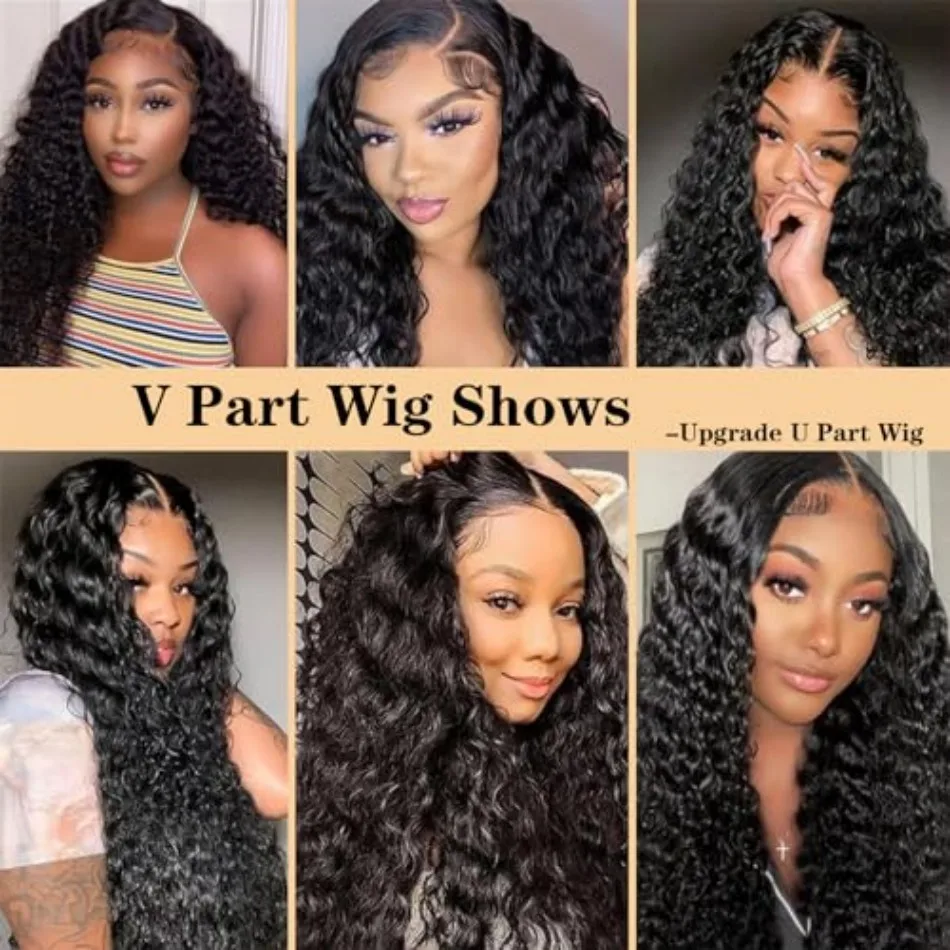 30 Inch Curly V Part Wig Human Hair Brazilian Virgin Human Hair Wig  Upgrade U Part Wig Glueless V Shape Wig Natural Black Color image 6