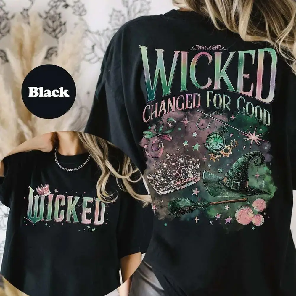 

Retro Wicked Movie 2 Sided T Shirt, Cotton shirt, Witch Pink and Green T-shirt, Pop Culture Graphic Wicked Musical Shirt
