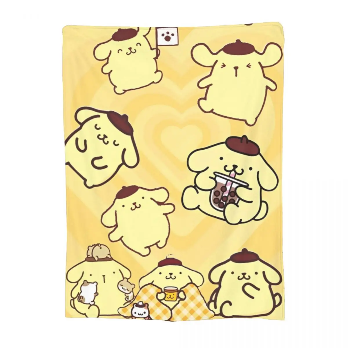 Kawaii Pompompurin Knitted Blanket Fleece Sanrio Cute Cartoon Lightweight Thin Throw Blanket for Car Sofa Couch Bed Rug