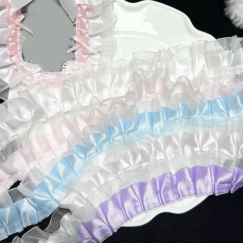 1m Double Layers Pleated Lace Fabirc Ribbon Decorative Trimming Ruffle Trim For DIY Lolita Dress Apparel Sewing Supplies