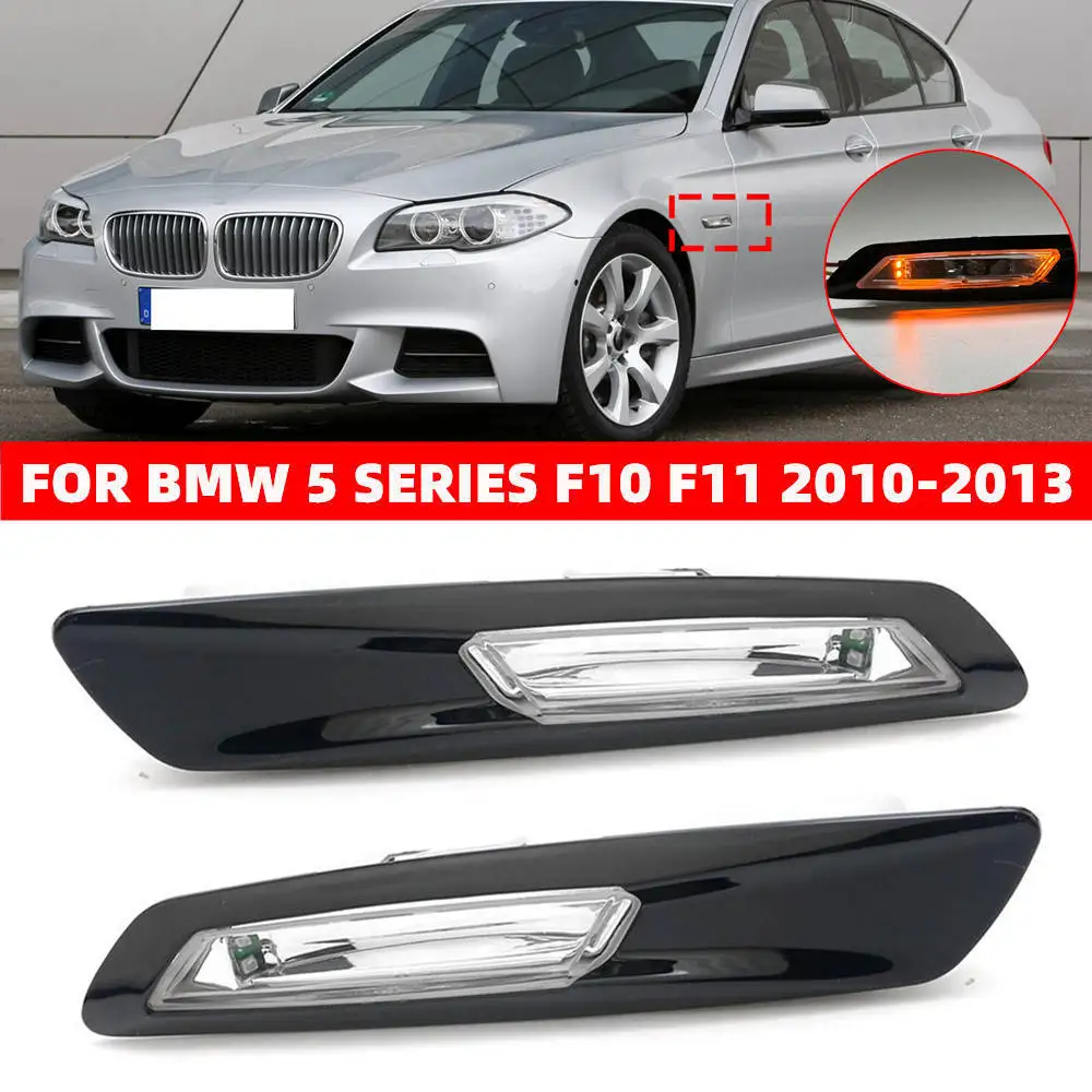 

2pcs Door Side Indicator Turn Signal Light 63137154167 63137154168 Gloss Black Chrome For BMW 5 Series F10 F11 2010 2011 2013