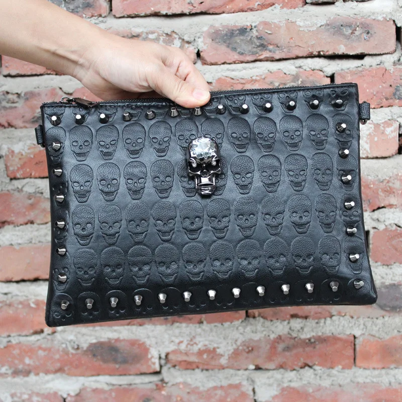 Annmouler Luxury Handbag for Unisex Punk Style Clutch Bag Skull Envelop Bag Men's Casual Purses Fashionable Women Bag