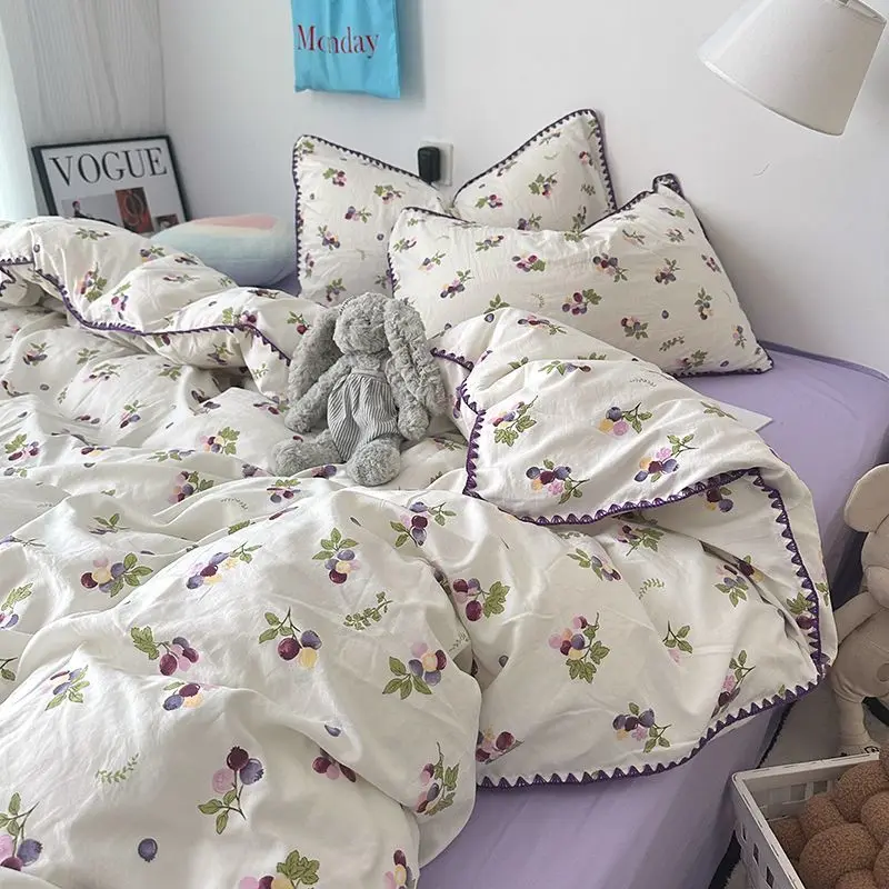 Bedding Set Flora INS Girls 2024 New Tulip Rabbit Double-layer  Bed Set Of Four Pieces Washing Cotton Bed Sheets Duvet Cover Set