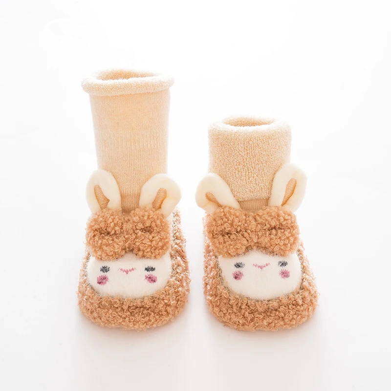 2023 Winter Infant Cute Fluffy Rabbit Doll Shoes Toddler Baby Non-Slip Thick Loop Socks First Walker Warm Cozy Terry Floor Shoes