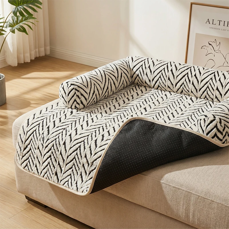 Haustier-Sofabett-Matte mit Seitenpolstern, Hunde- und Katzenbett, weiches, flauschiges, rutschfestes Couchschutzkissen für kleine und mittelgroße Hunde und Katzen – Detail 4