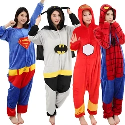 Kawaii Marvel Anime Peripherals Spider Man Iron Man Cartoon Women's Winter Warm Flannel One-Piece Pajamas Birthday Gift