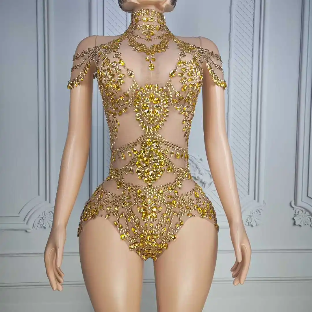

Women Full Rhinestone Bodysuits Stretch See Through Drag Queen Costume 2026 New Performance Birthday Stage Wear Dj Ds Outfits