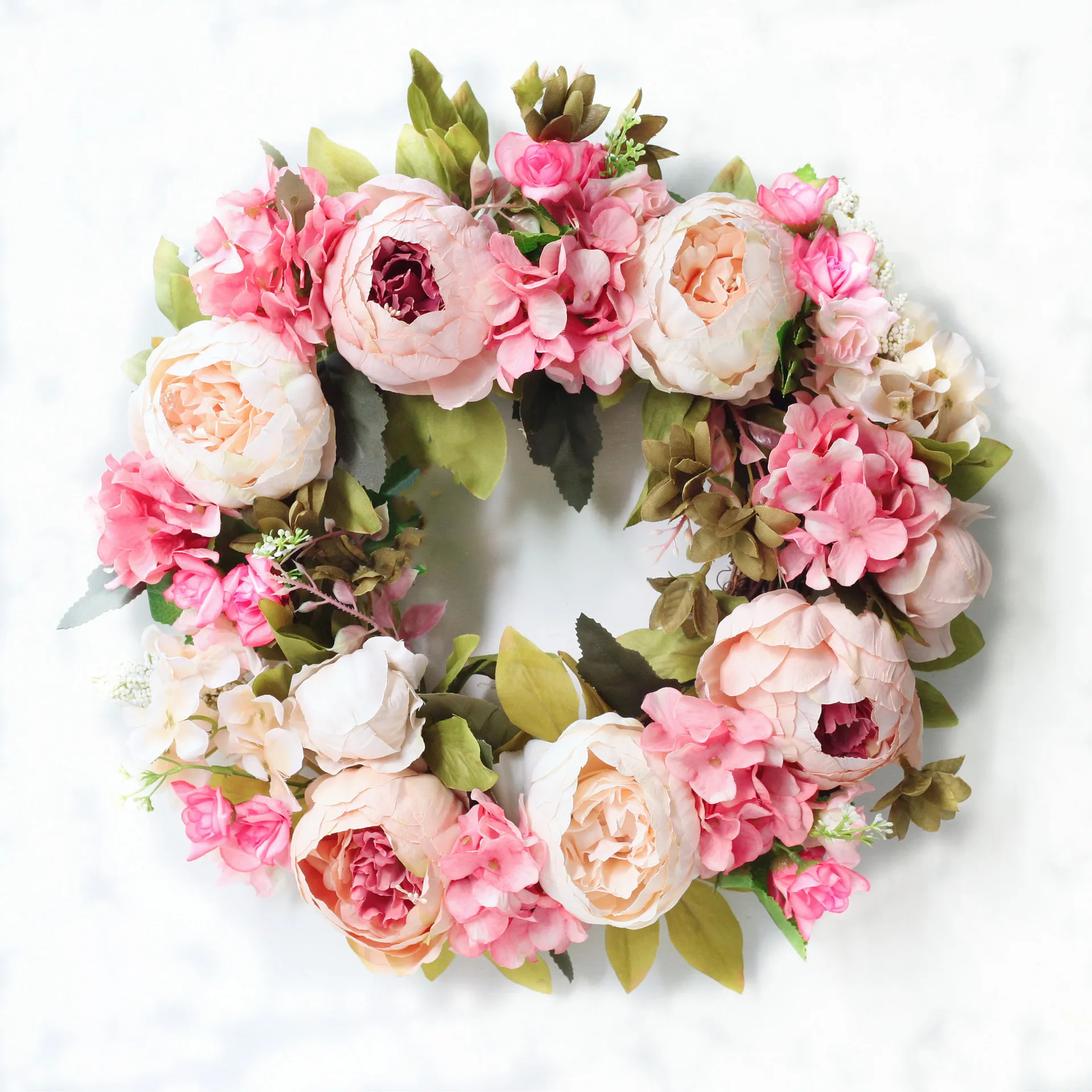 1pc, Simulation Peony Flower Wreath Silk Flower Fake Flower Tea Bract Rattan Wreath Wall Hanging Green Plant Home Decoration Pen