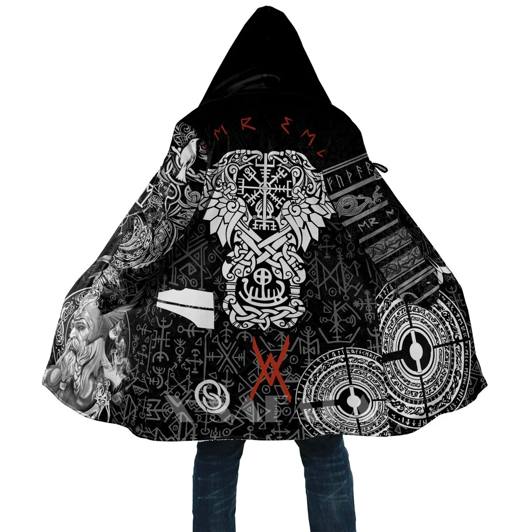 

Viking Style Odin And RavenTattoo3D Printed Duffle Pullovers Coat Overcoat Thick Warm Hooded Cloak Coat for MenTopcoat Windproof