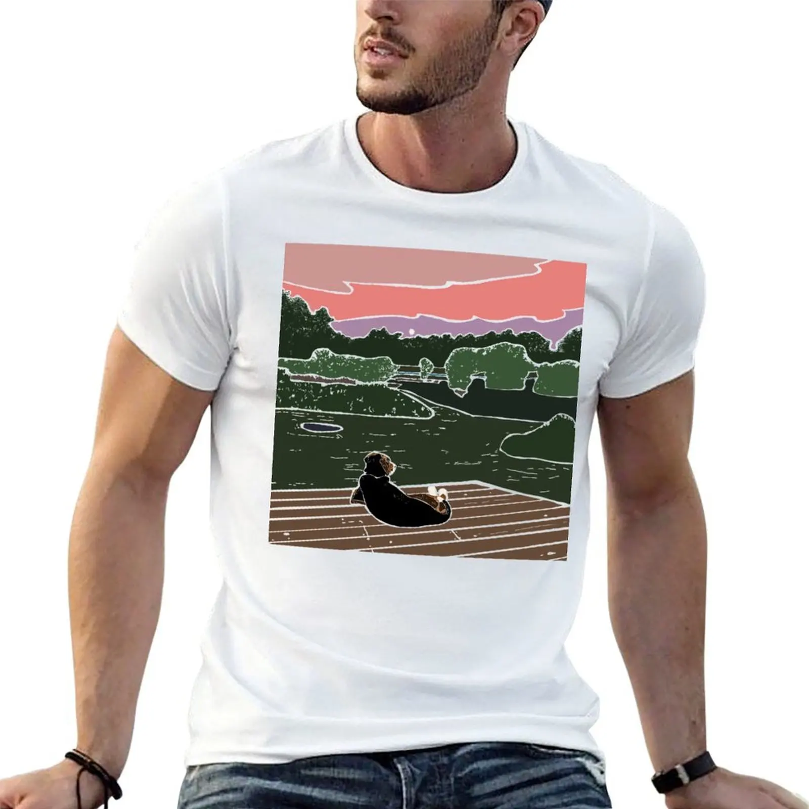 Just a Dog Watching the Sunset T-Shirt Minimalist Casual Short Sleeve Top