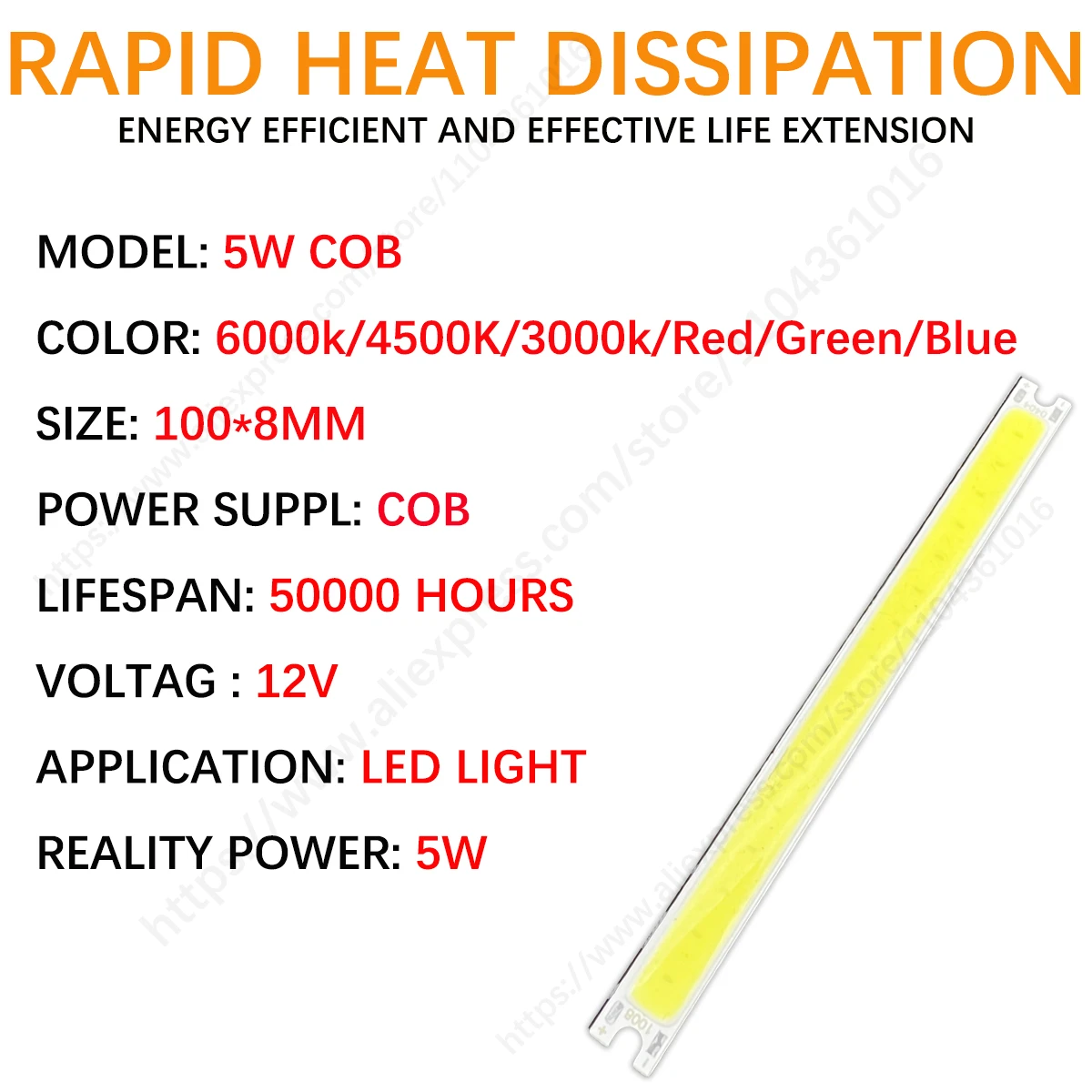 5PCS 100x8mm12v COB LED Light Chip 5W Warm Cool White Color with USB Plug AA Button Battery Box Dimmable Strip LED Bulb 100mm